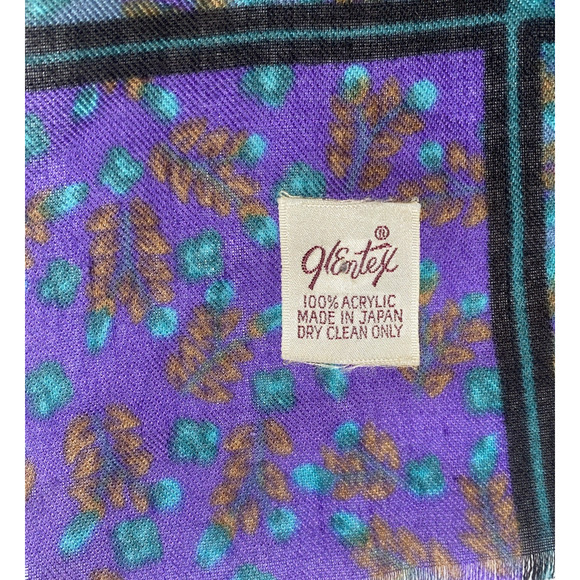 Vintage Glentex Purple Acrylic Scarf W/ Blue & Purple Rose Pattern 30x30" Japan - Picture 6 of 6